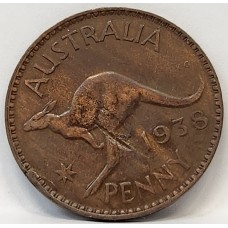 AUSTRALIA 1938 . ONE 1 PENNY . ERROR . PLANCHET FLAW